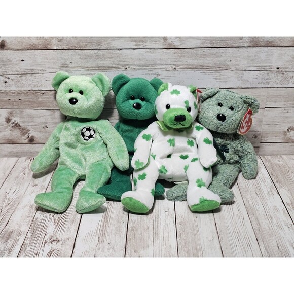 Ty Beanie Babies Lot of 4 Kicks Shamrocks Clover Erin Green Stuffed Animal Toys - Picture 11 of 12